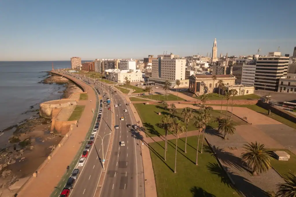 Montevideo waterfront promenade at sunset in Uruguay, one of the safest and most peaceful countries in South America