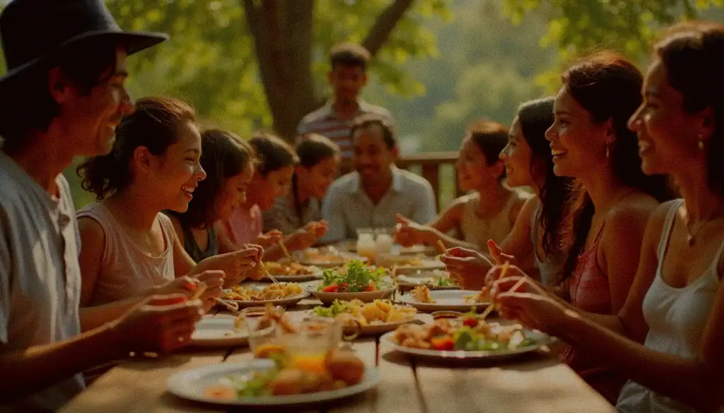 Colombian family sharing a traditional meal together at home